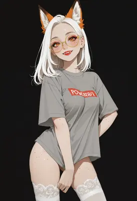 Cute Fox Girl in Oversized Tee