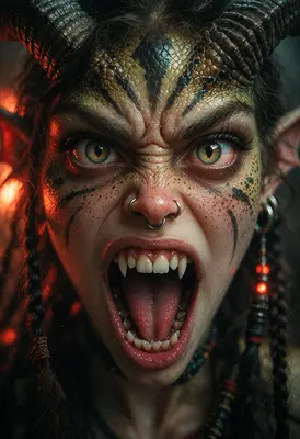Fierce Demon Queen with Scaled Skin