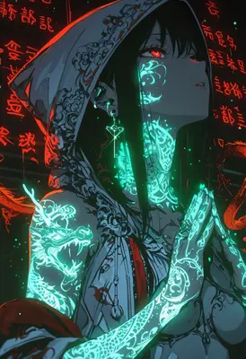 Neon Dragon Priestess in Prayer