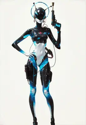 Neon Cybernetic Enforcer with Plasma Pistol