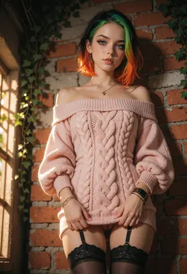 Neon Hair Girl in Knit Sweater