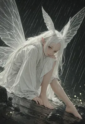 Melancholy Fairy in the Pouring Rain