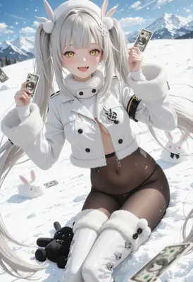 Winter Bunny Girl With Cash
