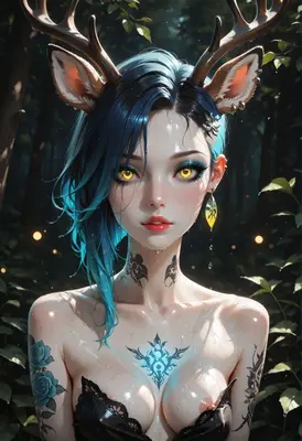 Enchanted Forest Deer Girl Portrait