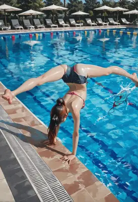 Athletic Handstand by the Pool