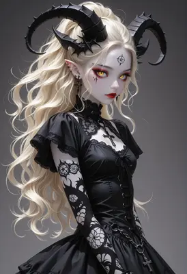 Gothic Demon Girl with Horns