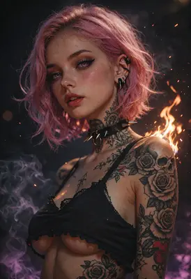 Pink Haired Punk Girl With Tattoos