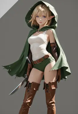 Young Elf Rogue in Green Cloak