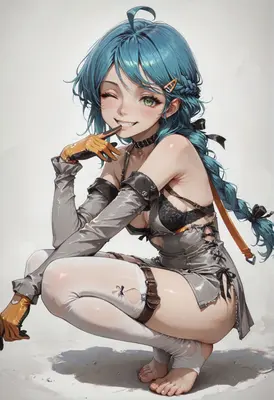 Playful Blue Haired Anime Girl