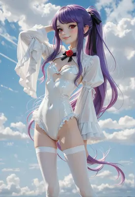 Purple Haired Beauty Under Blue Skies