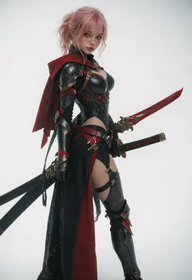 Pink Haired Warrior in Dark Armor