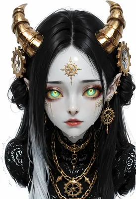 Steampunk Demon with Clockwork Horns