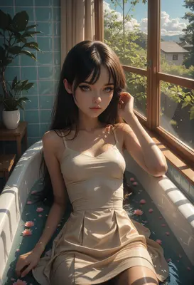 Serene Moment in a Floral Bath