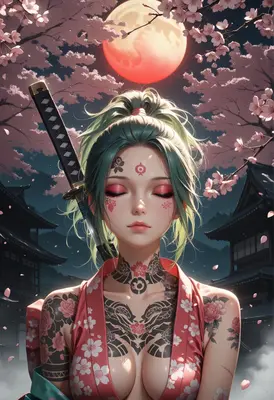 Serene Samurai Beneath The Crimson Moon