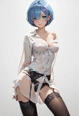 Rem in a Sheer White Shirt