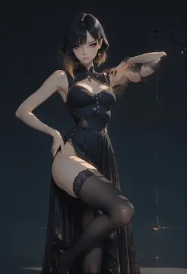 Elegant Dark Dress Anime Beauty