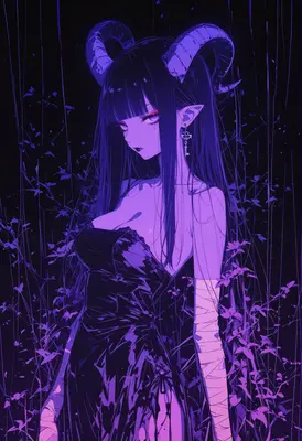 Mysterious Demon Girl in Purple Light