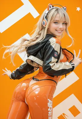 Vibrant Orange Cybernetic Style Portrait