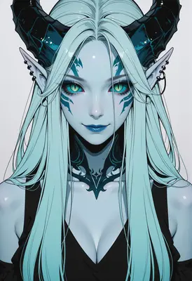 Ethereal Blue Demon Maiden Portrait