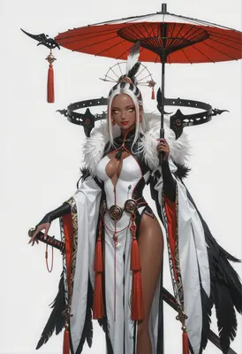 Elegant Warrior with Red Umbrella