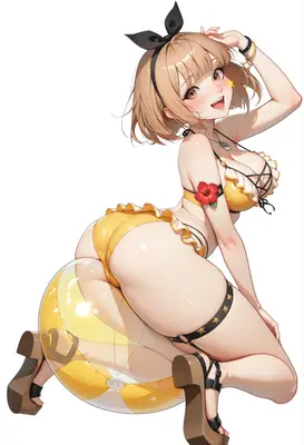 Cheerful Summer Girl with Beach Ball