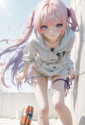 Playful Anime Girl in Panda Hoodie