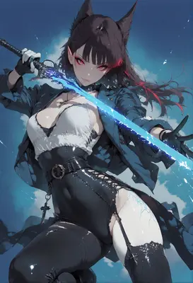 Catgirl Warrior With Glowing Blue Blade