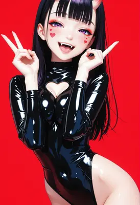 Playful Oni Girl in Latex