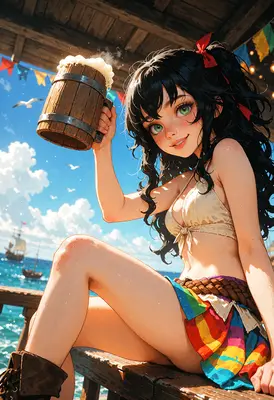 Cheerful Tavern Maiden Enjoying The Sea