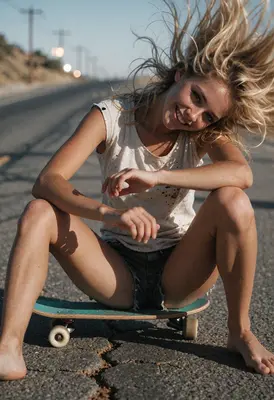 Summer Sunset Skater Girl