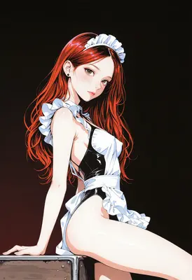 Elegant Redhead in Maid Attire
