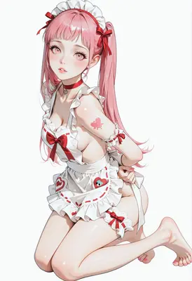 Pink Haired Maid in Frilly Apron