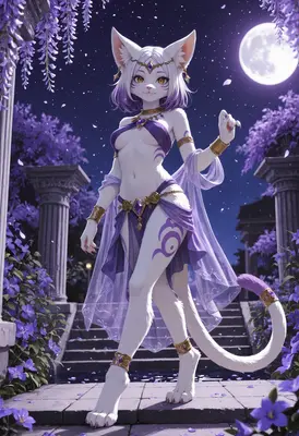 Moonlit Feline Guardian in Purple