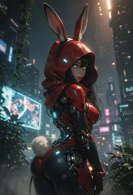 Cybernetic Bunny Girl in Neon City
