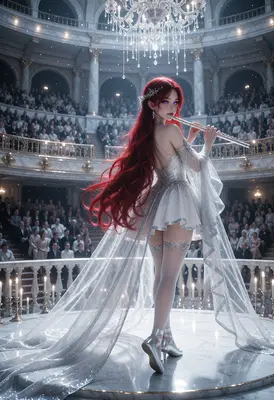 Red Haired Flutist on Grand Stage