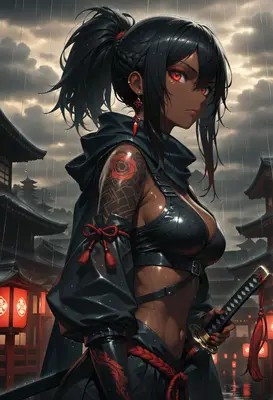 Rainy Night Crimson Eyed Warrior