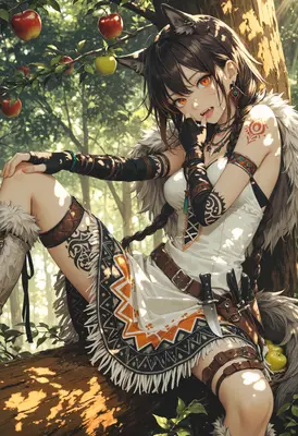 Wolf Girl Resting in Apple Orchard