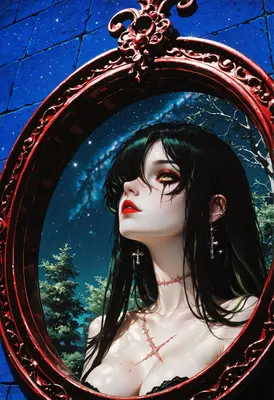 Gothic Beauty in the Ornate Mirror