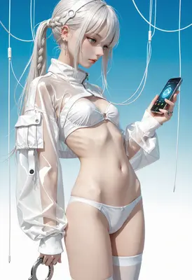 Cybernetic White Haired Girl With Phone