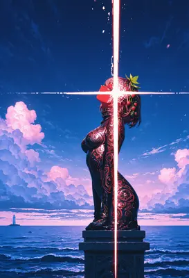 Ethereal Strawberry Statue at Twilight