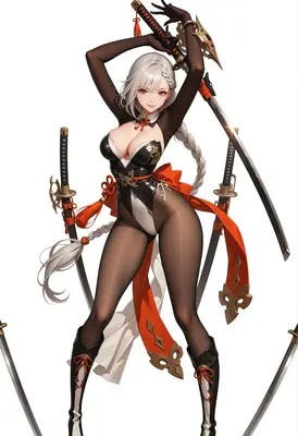 Silver Haired Swordswoman in Combat Attire