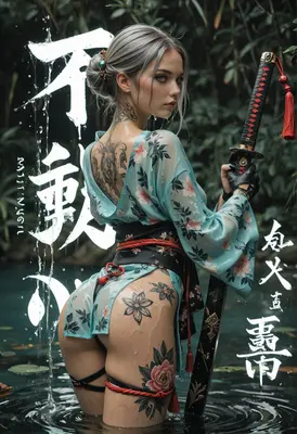 Tattooed Samurai in the Rain
