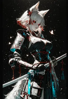 Kitsune Samurai Warrior with Red Eyes