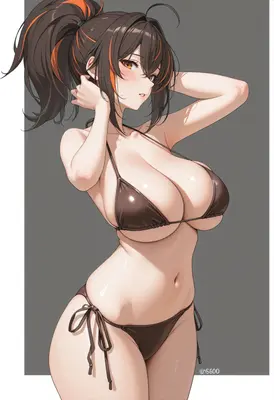 Sun-Kissed Beauty in Dark Bikini