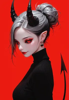 Elegant Demon Girl with Red Eyes