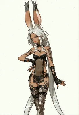 Elegant Bunny Girl with Intricate Tattoos