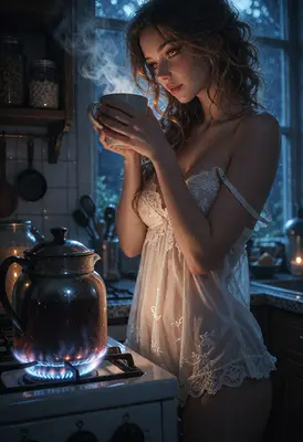 Morning Coffee in Silk Lingerie