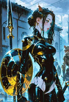 Rainy Day Warrior in Black Armor