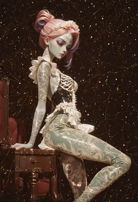 Ethereal Porcelain Doll in Gilded Darkness