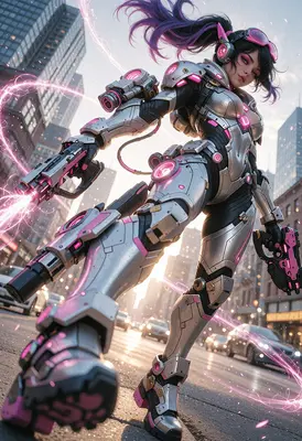 Cybernetic Warrior in the City Streets